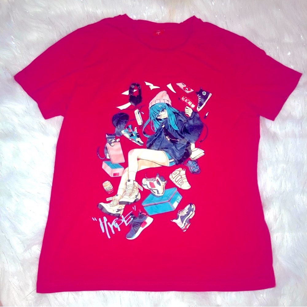 Red Graphic T-Shirt with Anime Design